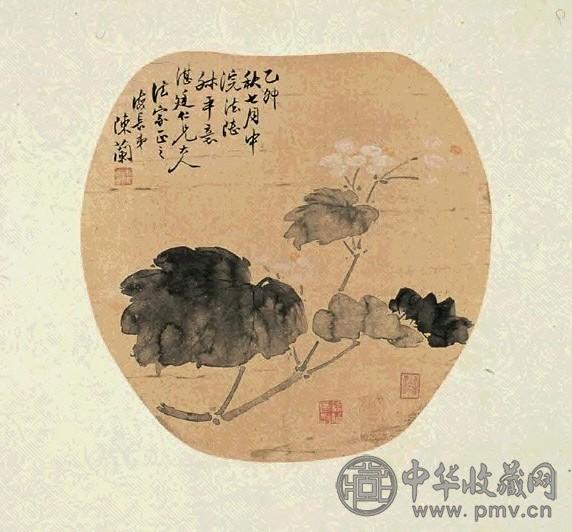 陈兰 花卉 镜片 设色泥金绢本