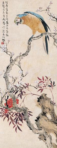 王师子 花鸟 立轴 纸本