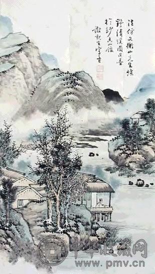 谢观生 山水人物 立轴 设色纸本