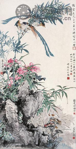 蔡铣 张晋 柳君然 等 以介眉寿图 立轴 设色纸本
