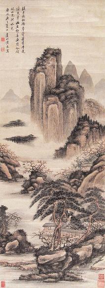 黄鼎(款) 山水 立轴 设色纸本