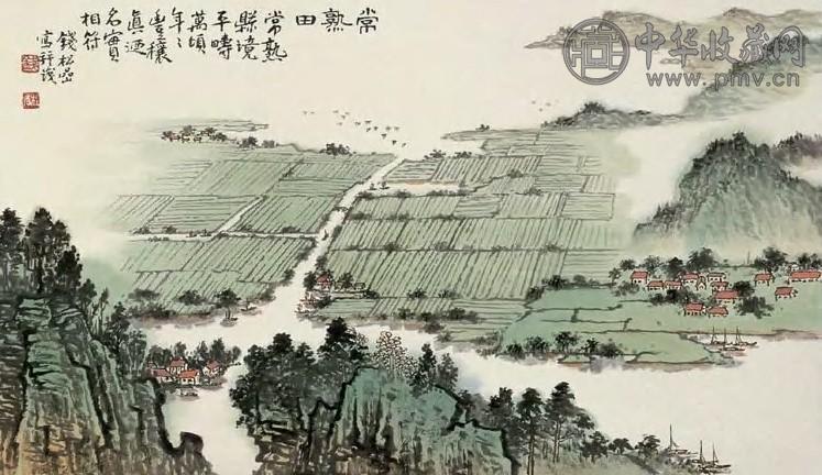 钱松嵒 常熟田 立轴 设色纸本