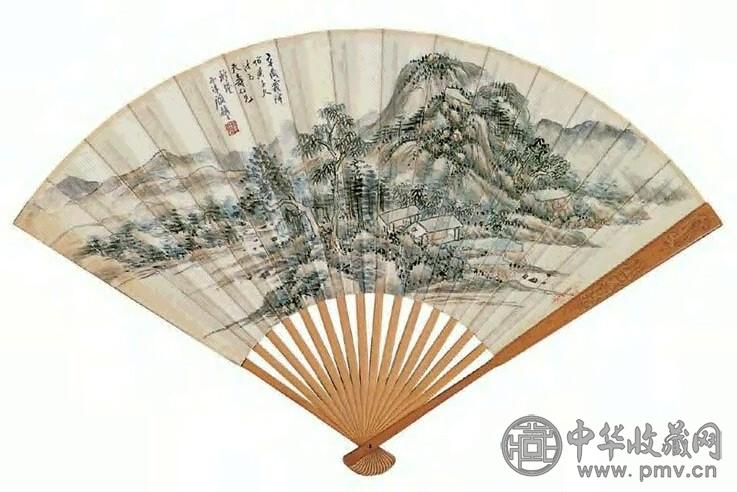 顾麟士 辛酉(1921年)作 仿古山水图 成扇 设色纸本