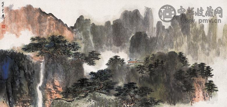 谢稚柳 戊午(1978年)作 青山远眺 镜心 设色纸本