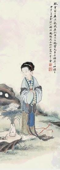 冯超然 甲子(1924年)作 爱莲图 立轴 设色纸本