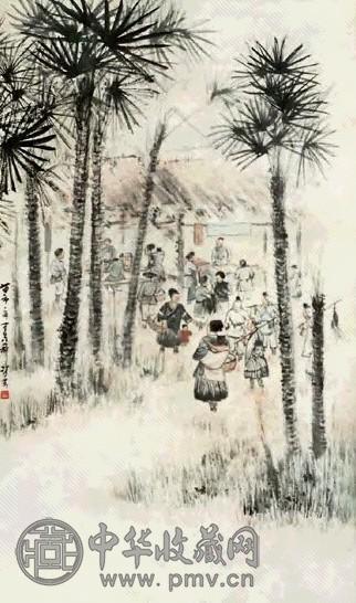 赵望云 苗市一角 立轴 设色纸本