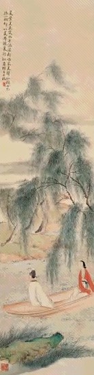 胡锡珪 泛舟图 立轴 设色纸本