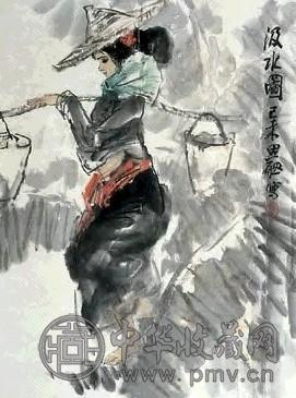 周思聪 汲水图 立轴 设色纸本