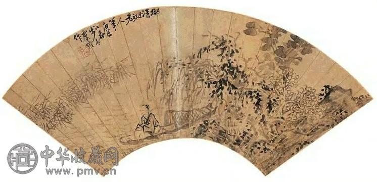 虞蟾 庚辰(1880年)作 归舟图 扇片 水墨纸本