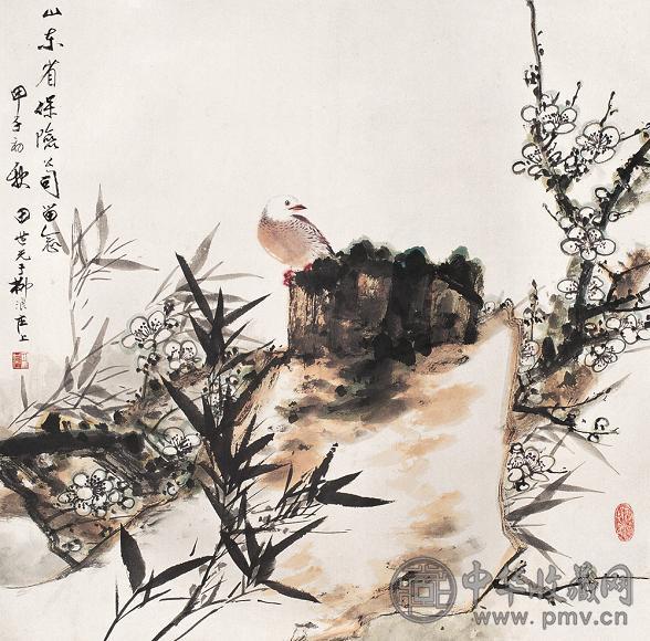 田世光 甲子(1984年)作 花鸟 立轴 设色纸本