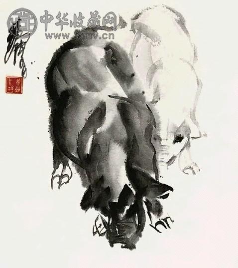 黄胄 猪 轴 纸本水墨