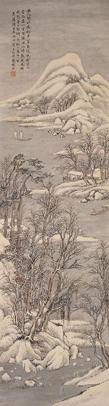 冯超然 乙卯(1915年)作 雪景山水 立轴 设色纸本