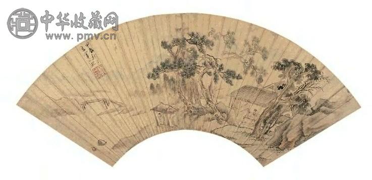 董其昌 1604年作 山水 扇面 设色金笺