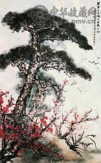 许麟庐、陈大章 十字百年红 镜心 设色纸本