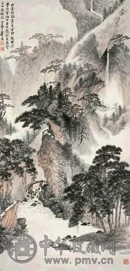 郑午昌 千山风雨 立轴 设色纸本