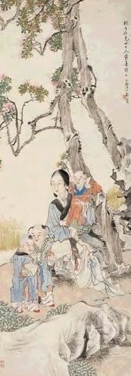 沙馥 母仪图 立轴 设色纸本