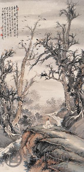 吴观岱 甲子(1924年)作 流泉听松图 立轴 设色纸本