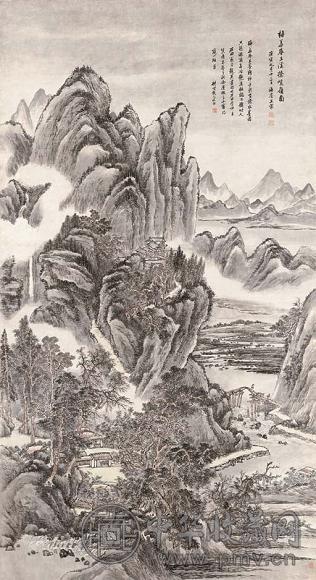 王翚 一七一零年作 溪桥峻岭图 立轴 浅降纸本