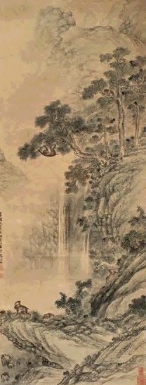 张问陶 1809年作 猿戏图 立轴 设色纸本