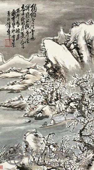 蒲华 丙午(1906年)作 寒江独钓 立轴 设色纸本