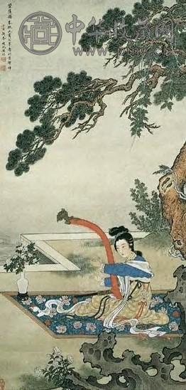 近现代 黄均 箜篌图 轴