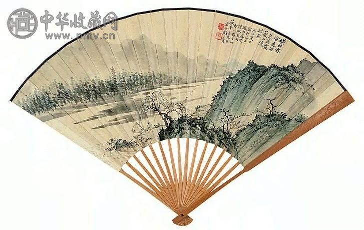 近现代 陶冷月 横林暮霭 成扇