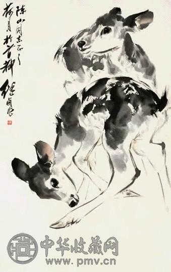 刘继卣 双鹿 轴 设色纸本