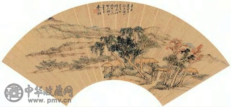 朱念祖 辛丑(1901年)作 山水 扇片 设色泥金