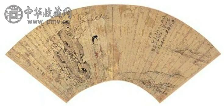 仇英 仕女 扇面 设色金笺