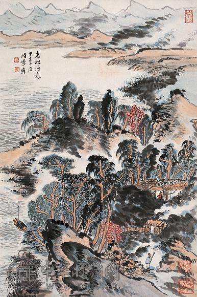 陆俨少 1984年作 湖光秋色 立轴 设色纸本