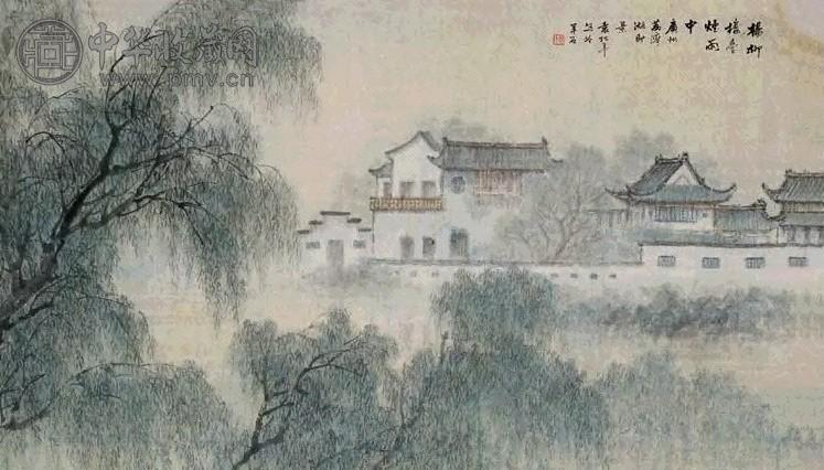 袁松年 荔湾景色图 立轴 设色纸本