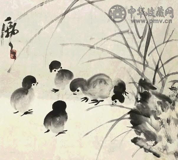 李苦禅 雏鸡 轴 纸本墨笔