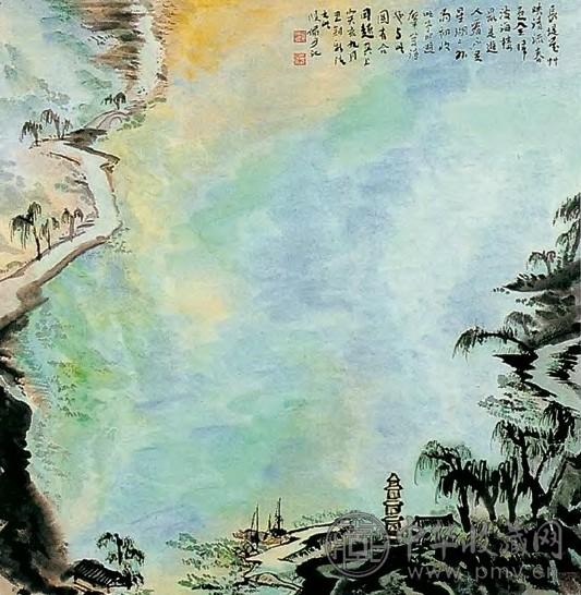 陆俨少 春湖雨霁 镜片 纸本设色