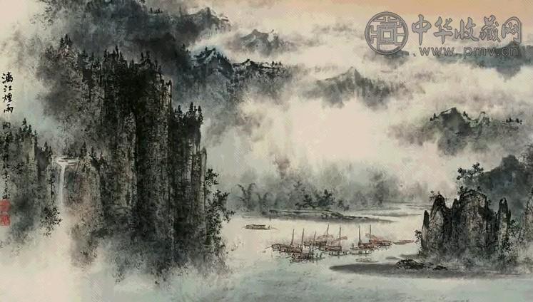 陶一清 漓江烟雨图 镜心 设色纸本