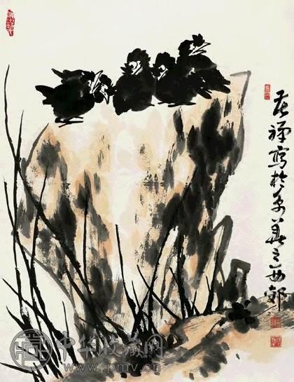 近现代 李苦禅 八哥 轴