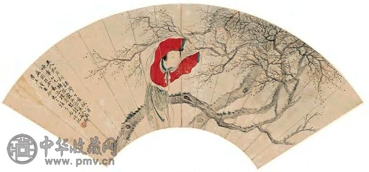 陆恢 丁亥(1887年)作 折梅图 镜心 设色纸本