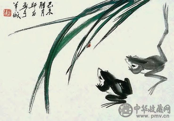 娄师白 双蛙 镜心 设色纸本