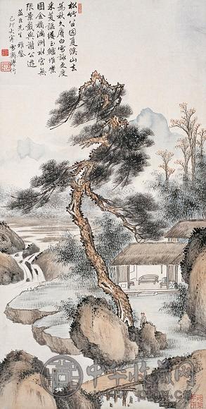 溥伒 访友图 立轴 设色纸本