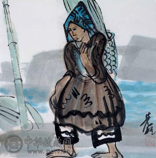 林风眠 村妇 彩墨纸本