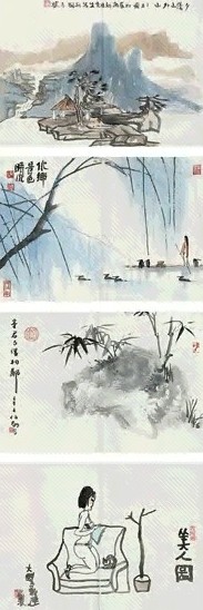 吴山明 山水花鸟人物 镜片 设色纸本