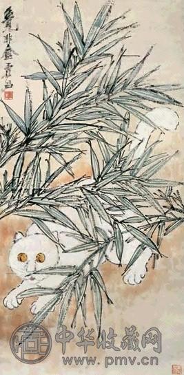 虚谷 猫趣图 立轴 设色纸本