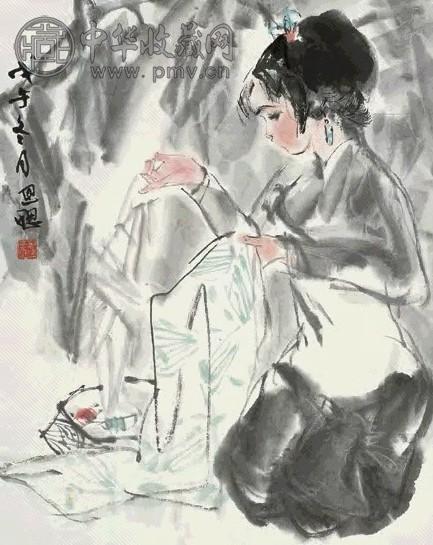 周思聪 戊午(1978年)作 绣花图 立轴 设色纸本