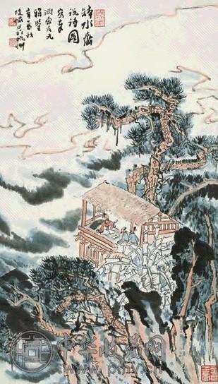 陆俨少 1981年作 钵水斋说诗图 镜心 纸本、设色