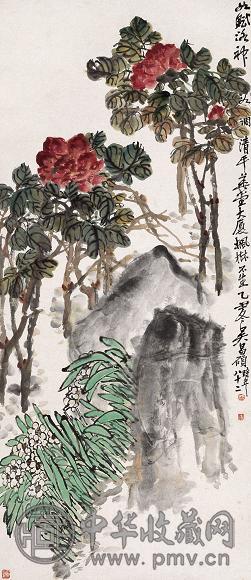 吴昌硕 乙丑(1925年)作 富贵神仙 立轴 设色纸本