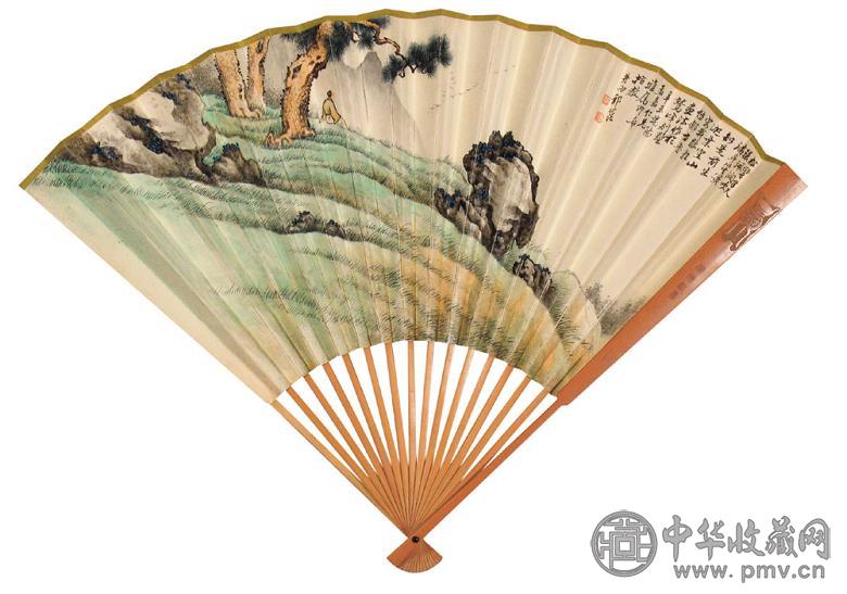 祁崑 辛末(1931年)作 山水 成扇 设色纸本