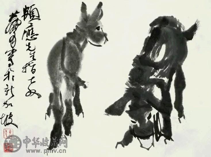 黄胄 双驴图 镜心 水墨纸本