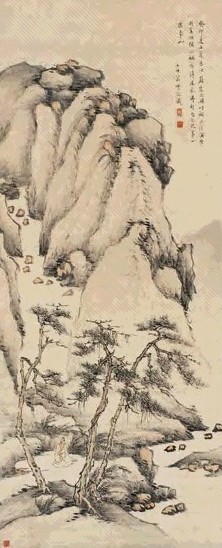 萧云从 癸卯(1663年) 山水 立轴 纸本设色