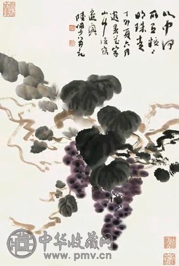 陆俨少 1987年作 葡萄 立轴 设色纸本