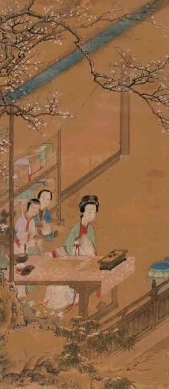 仇英 梅花仕女图 立轴 设色绢本