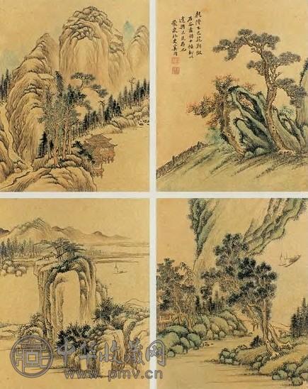 奚冈 湖山生辉 册页(10开) 笺本设色
